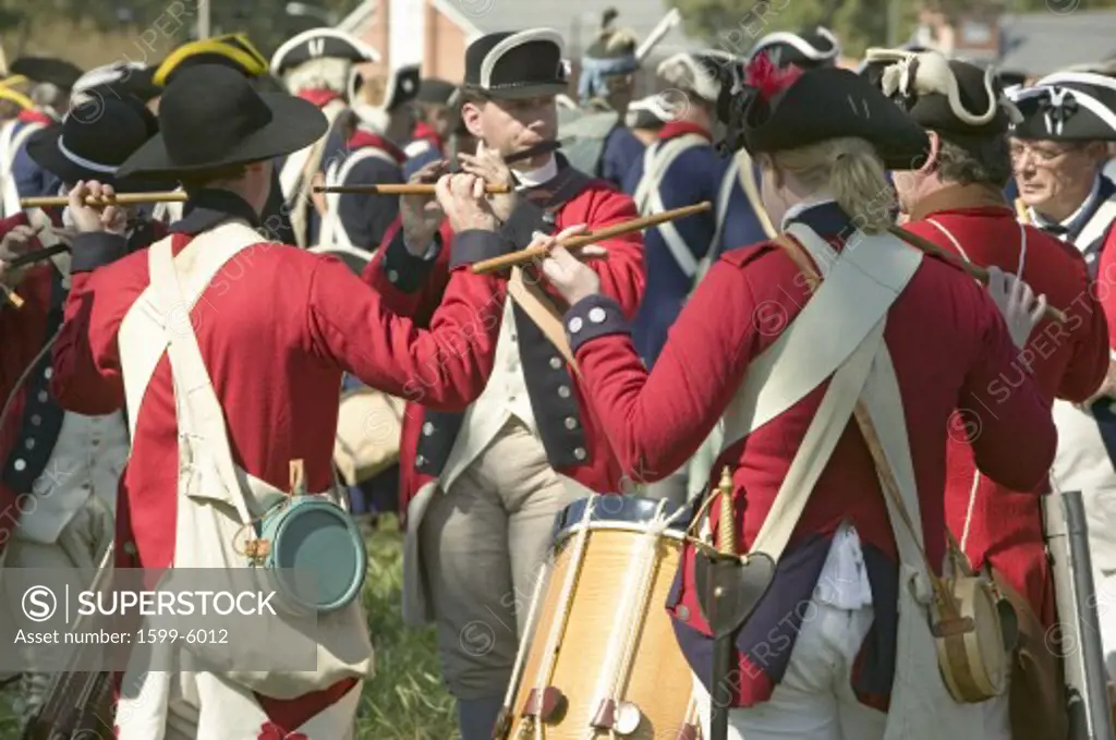 Fife and drum musicians perform at the Endview Plantation (circa 1769), near Yorktown Virginia, as part of the 225th anniversary of the Victory of Yorktown, a reenactment of the defeat of the British Army and the end of the American Revolution.