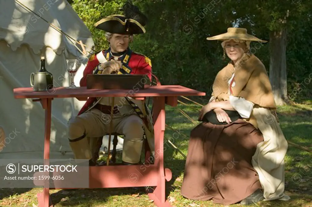 British Officer and his wife sit in Yorktown, Virginia, as part of the 225th anniversary of the Siege of Yorktown, a reenactment of the 1781 defeat of the British Army and the end of the American Revolution.