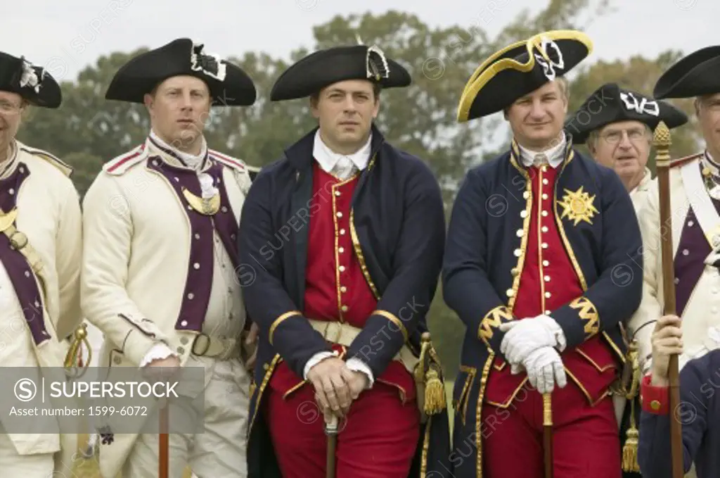 Portrait of French and Patriot Revolutionary re-enactors as part of the 225th Anniversary of the Siege of Yorktown, Virginia, 1781, ending the American Revolution with the defeat of the British Army and Lord Cornwallis surrendering to General Washington.