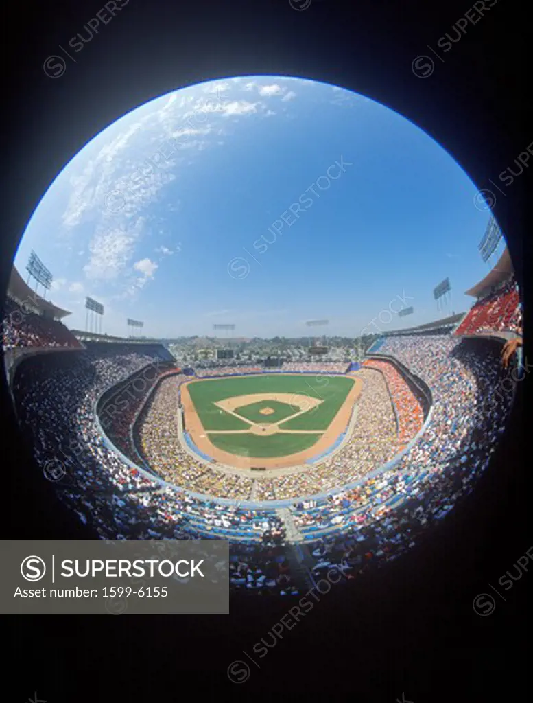 Baseball stadium seen through fisheye lens