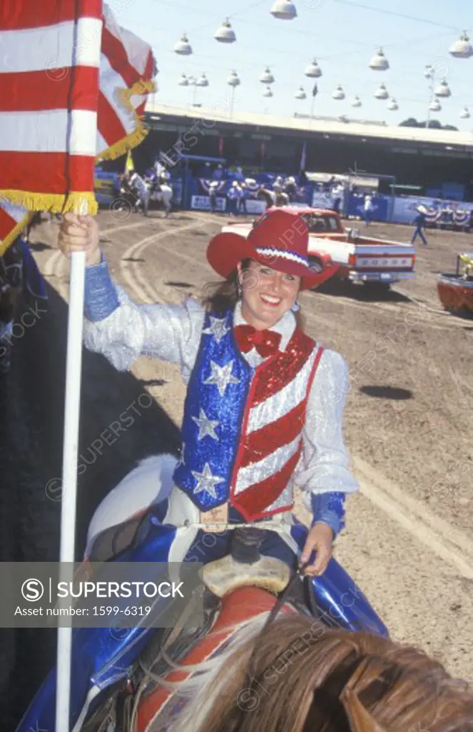 Opening ceremony, Santa Barbara Old Spanish Days, Fiesta Rodeo, Stock Horse Show, Earl Warren Showgrounds, CA