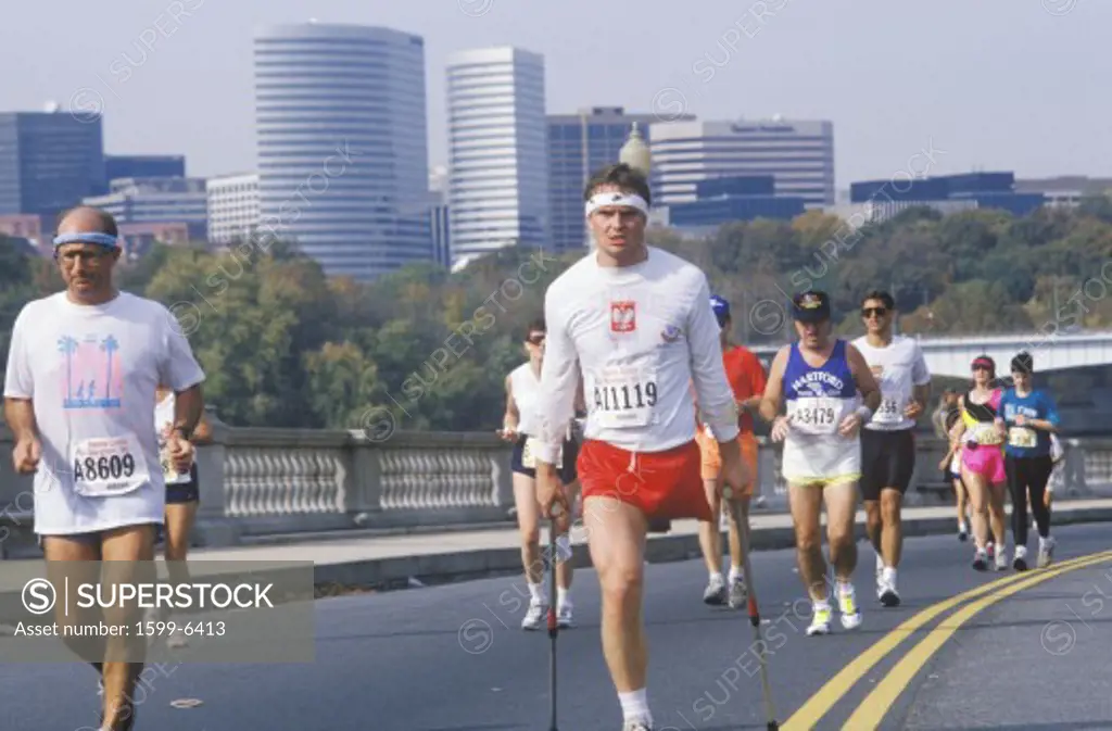 Handicapped runners participating in marathon run, Washington, DC