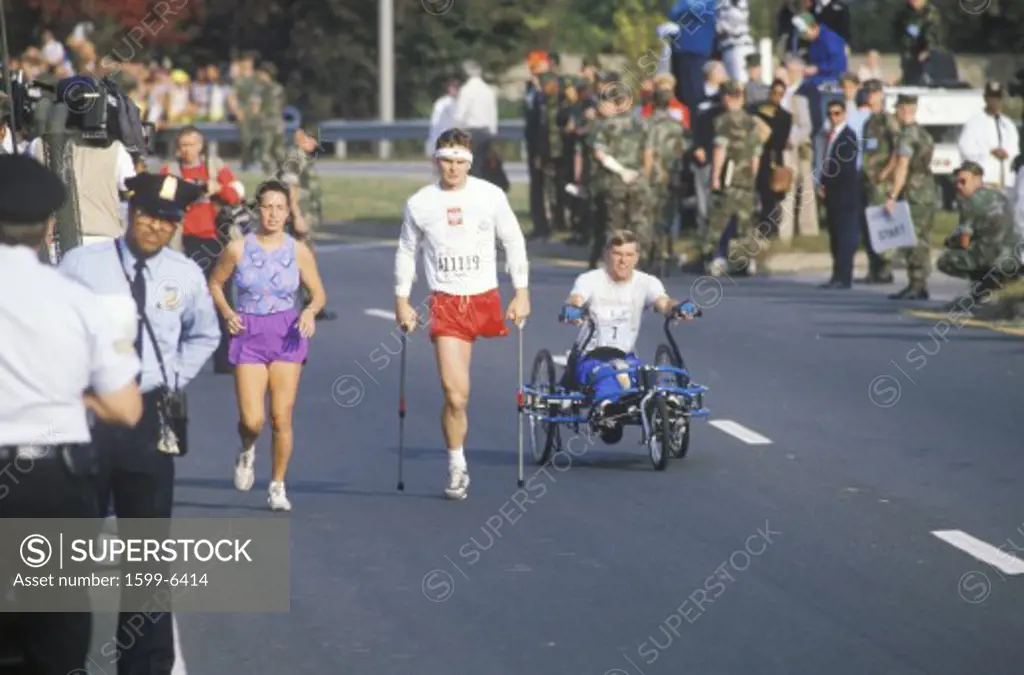 Handicapped runners participating in marathon run, Washington, DC