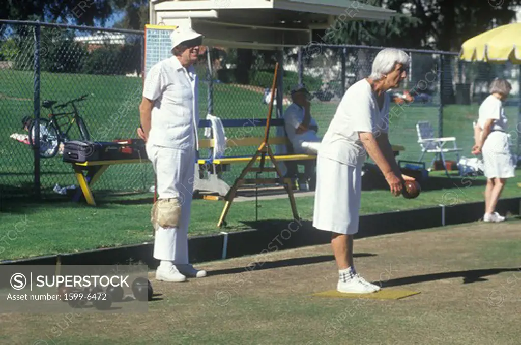Seniors lawn bowling, Santa Monica, CA