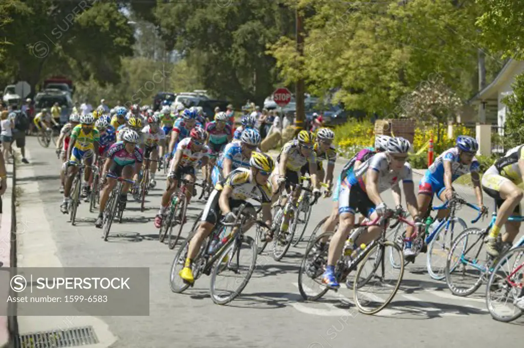 Seven-time world champion winner of the Tour de France Lance Armstrong (#120) competing in the Men's Professional category of the Garrett Lemire Memorial Grand Prix National Racing Circuit (NRC) on April 10, 2005 in Ojai, CA where he finished 15th in the race