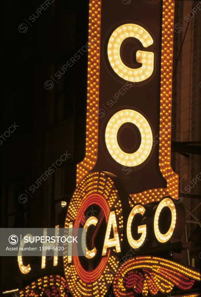 This is the neon sign of the Chicago Theatre on State Street. It represents night life. 