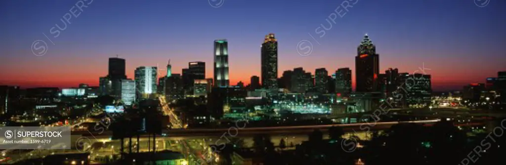 This is the skyline after the 1996 Olympics. It is the view at dusk.