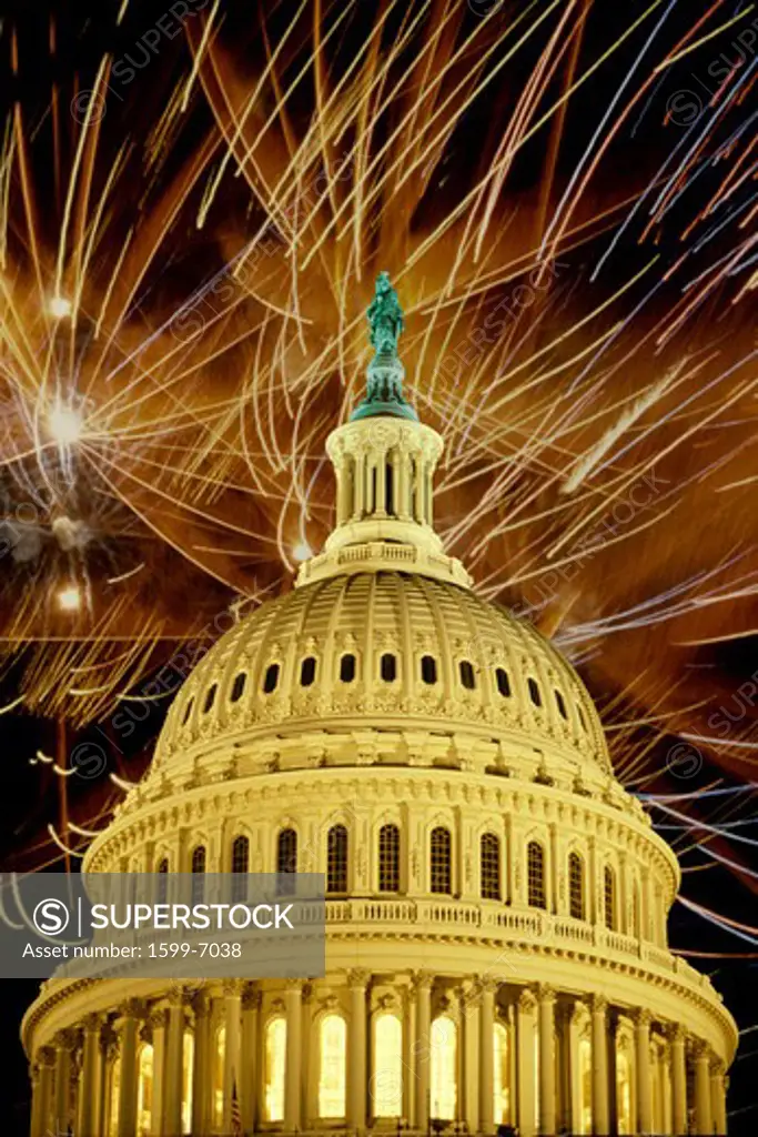 This is the U.S. Capitol dome at night with fireworks. It is a digitally created image.