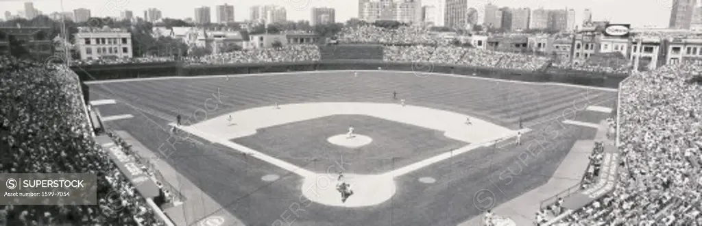 This is Wrigley Field. The Chicago Cubs are playing the Colorado Rockies. They played to a sold out crowd of 40,751. The final score was Cubs 7, Rockies 0.