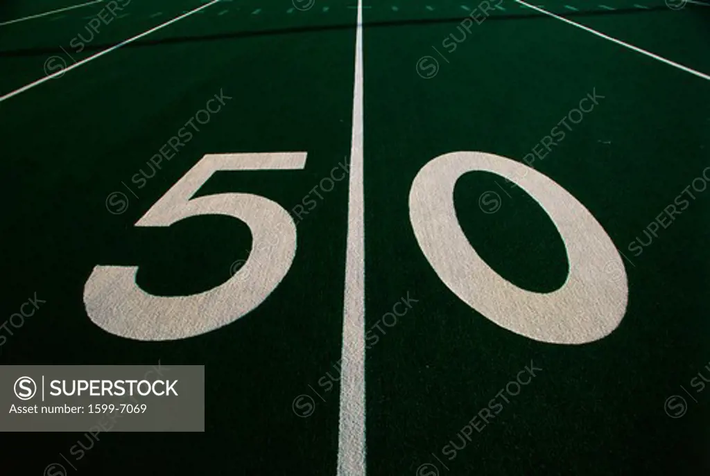 This is the 50 yard line of a football field. 