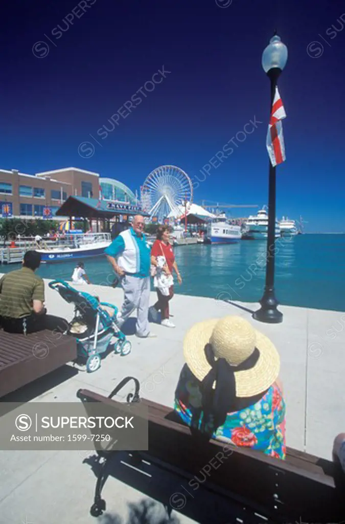 Visitors Relaxing at Navy Pier, Chicago, Illinois
