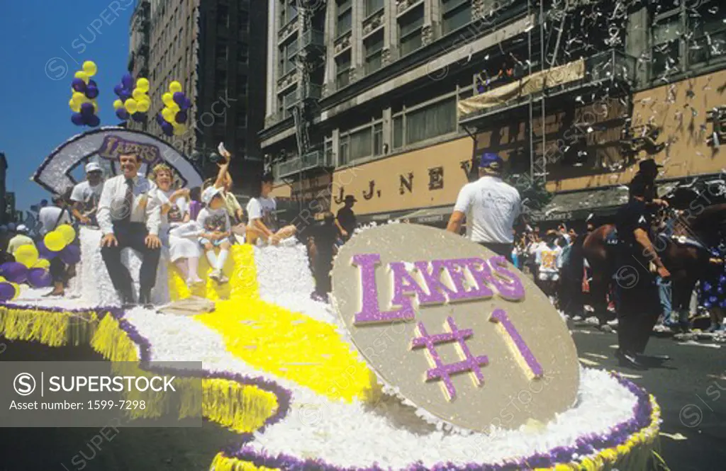 Float in Los Angeles Lakers Victory Parade, Los Angeles, California