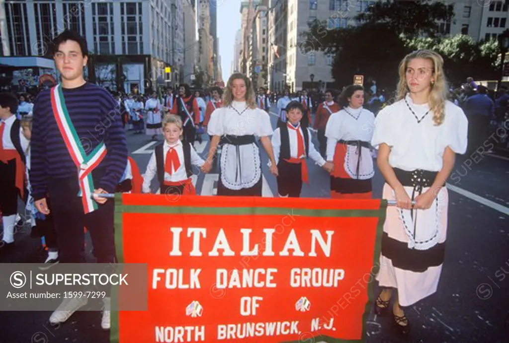 Italian Folk Dance Group Marching in Columbus Day Parade, New York City, New York
