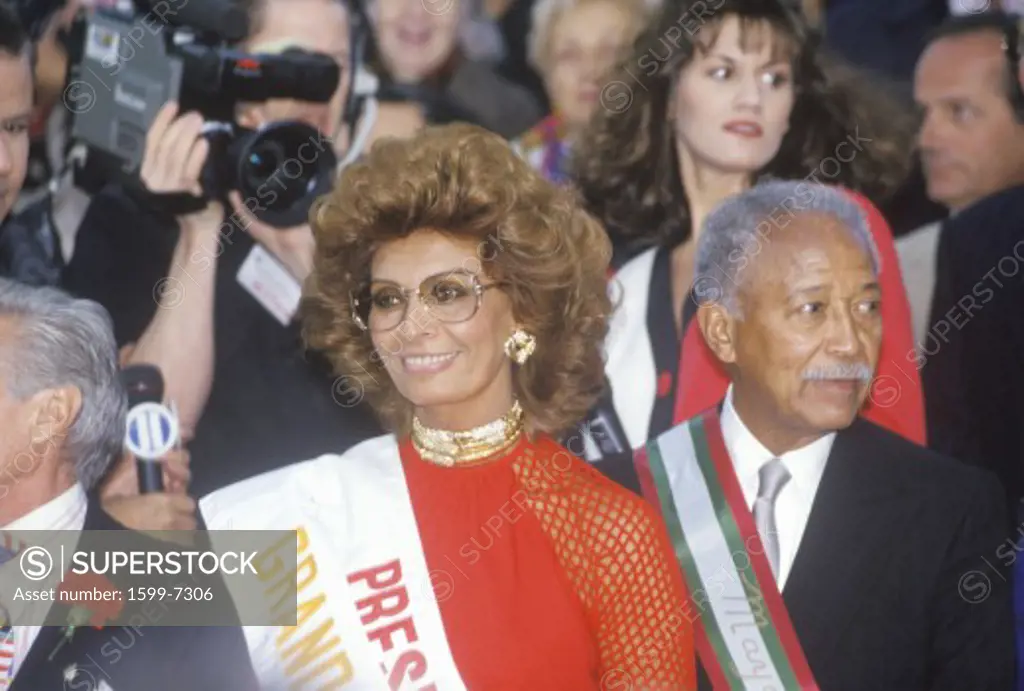 Sophia Loren and Mayor David Dinkins, Columbus Day Parade, New York City, New York