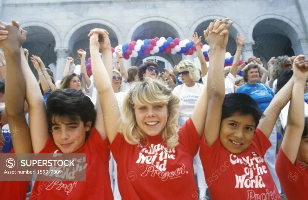 Children Holding Hands, Memorial Day, Los Angeles, California