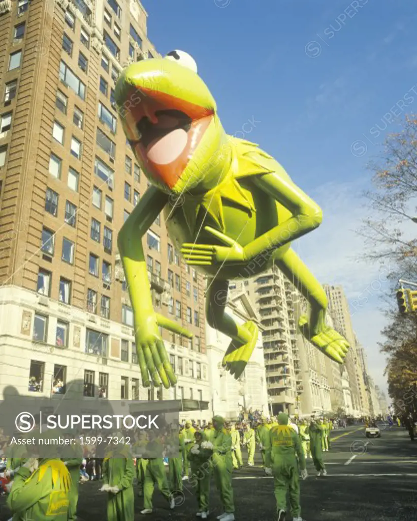 Kermit the Frog Balloon in Macy's Thanksgiving Day Parade, New York City, New York