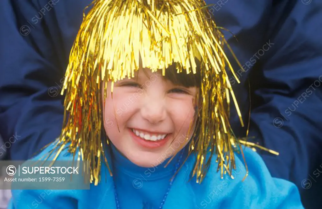 Little Girl in Tinsel Wig During Mardi Gras, New Orleans, Louisiana