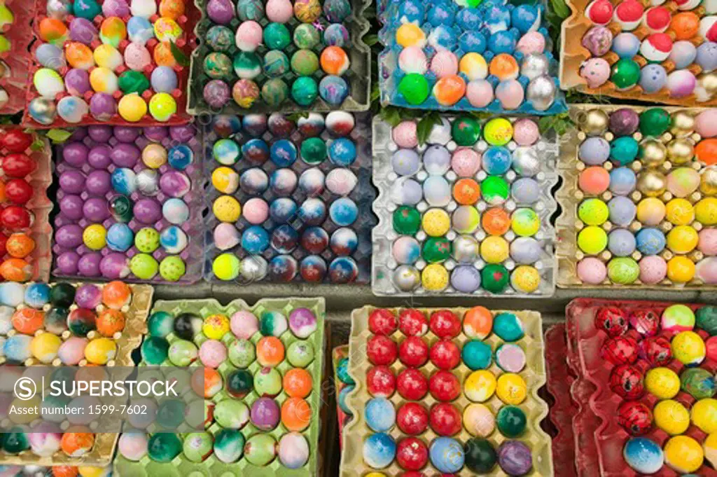 Rainbow colored eggs at annual Old Spanish Days Fiesta held every August in Santa Barbara, California
