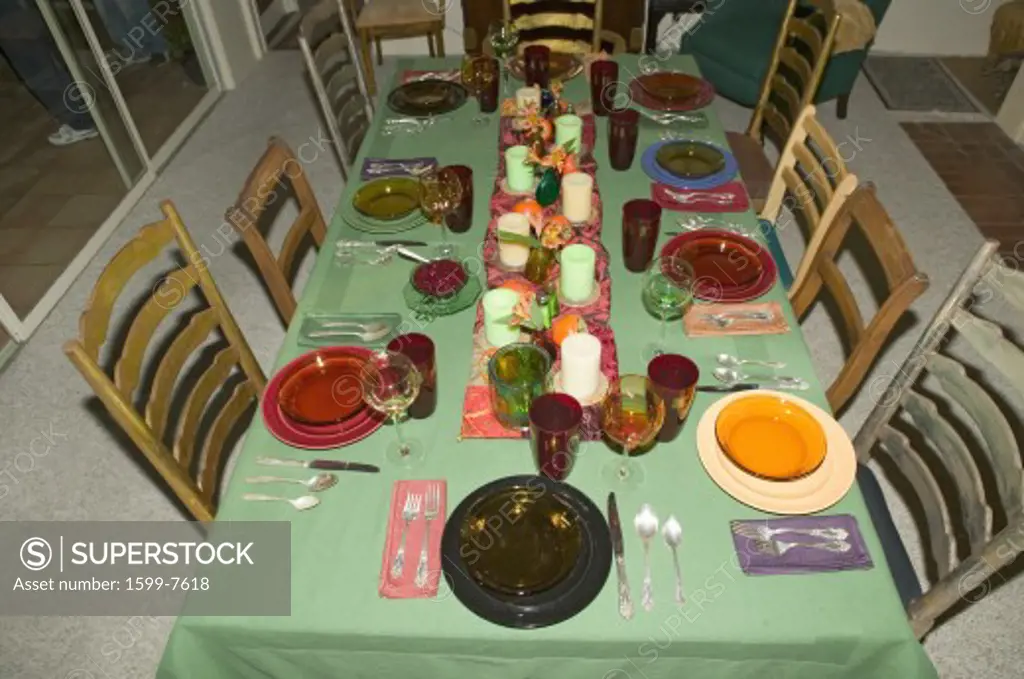 Table setting for Thanksgiving dinner, Ojai, California
