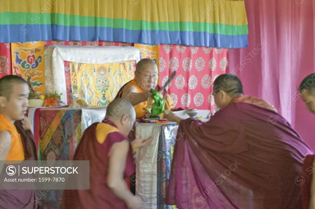 HH Penor Rinpoche, Tibetan-born Supreme Head of Nyingmapa Buddhism, delivers Amitabha Empowerment to Buddhist monks at Meditation Mount in Ojai, CA   