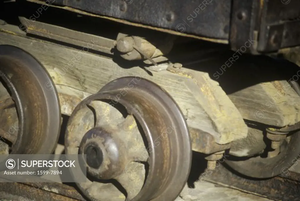 The wheels on an old train car