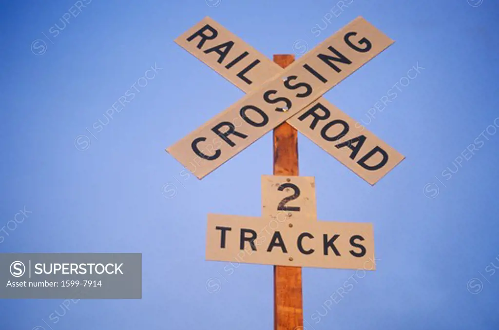 A railroad crossing sign off of Route 95 in South Coeur D' Alene, Idaho