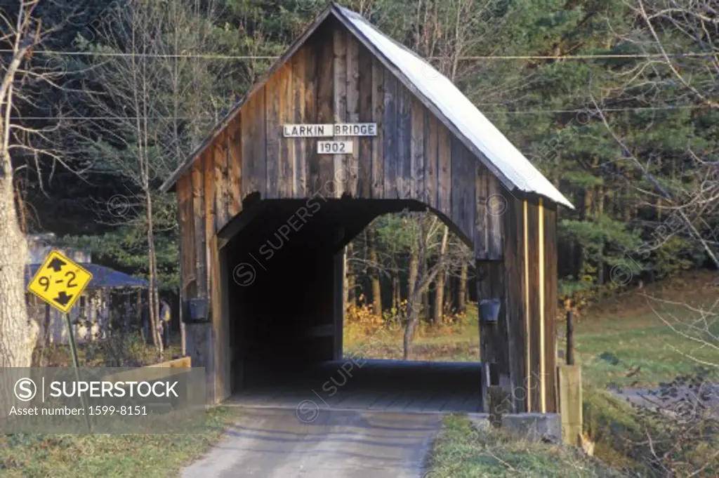 A covered bridge in autumn in Turnbridge, Vermont
