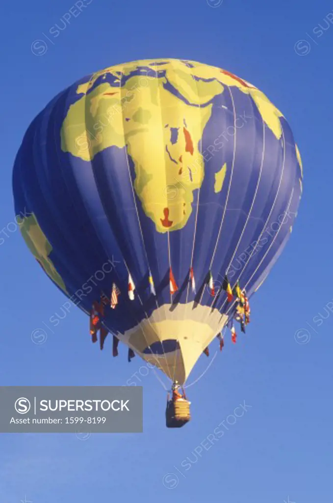 A hot air balloon designed to look like a globe at the Albuquerque Balloon Fiesta in New Mexico