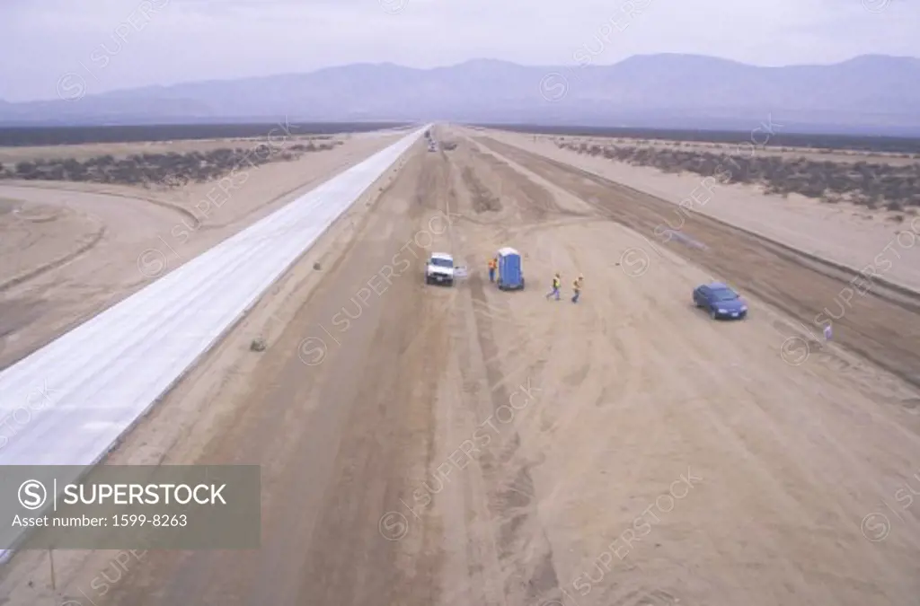 New highway construction in the Mojave near Lancaster, California