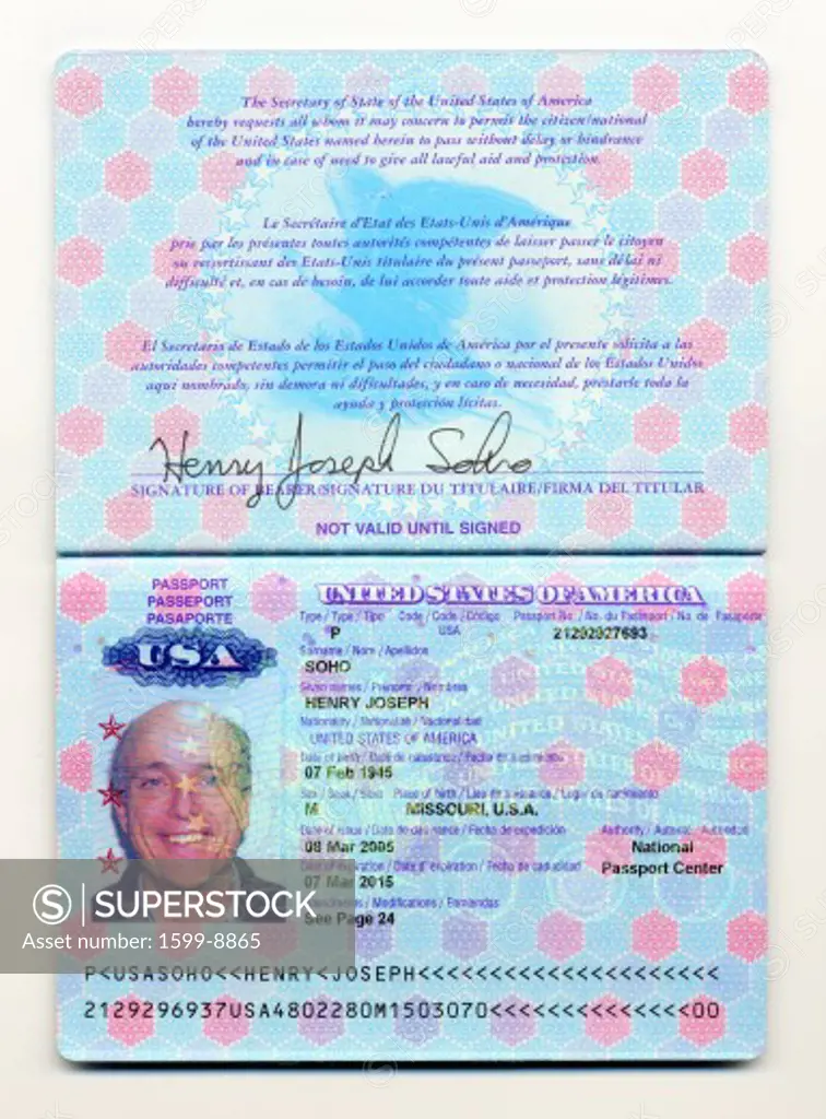 A facsimile of a U.S. passport.