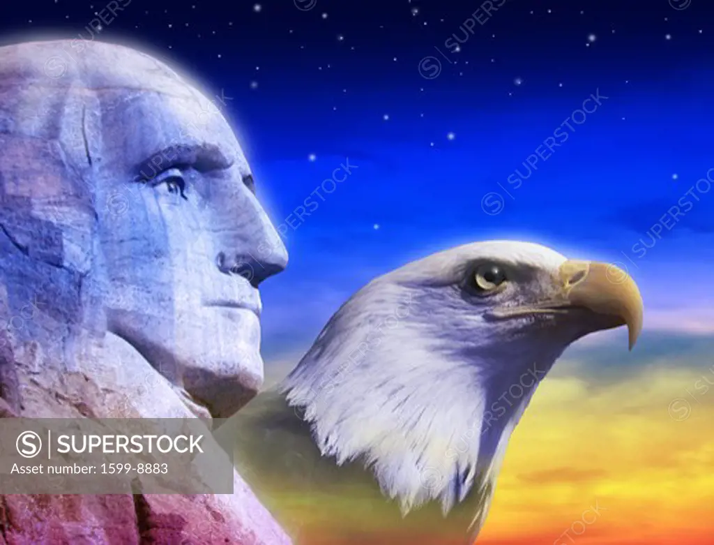 Profile of President George Washington and American eagle