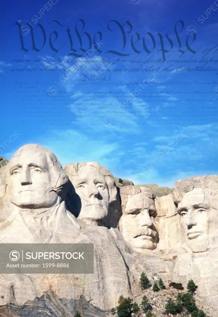 Preamble to the U.S. Constitution behind Mount Rushmore