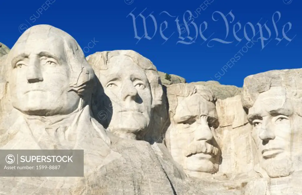 Digital composite: Preamble to the U.S. Constitution and Mount Rushmore