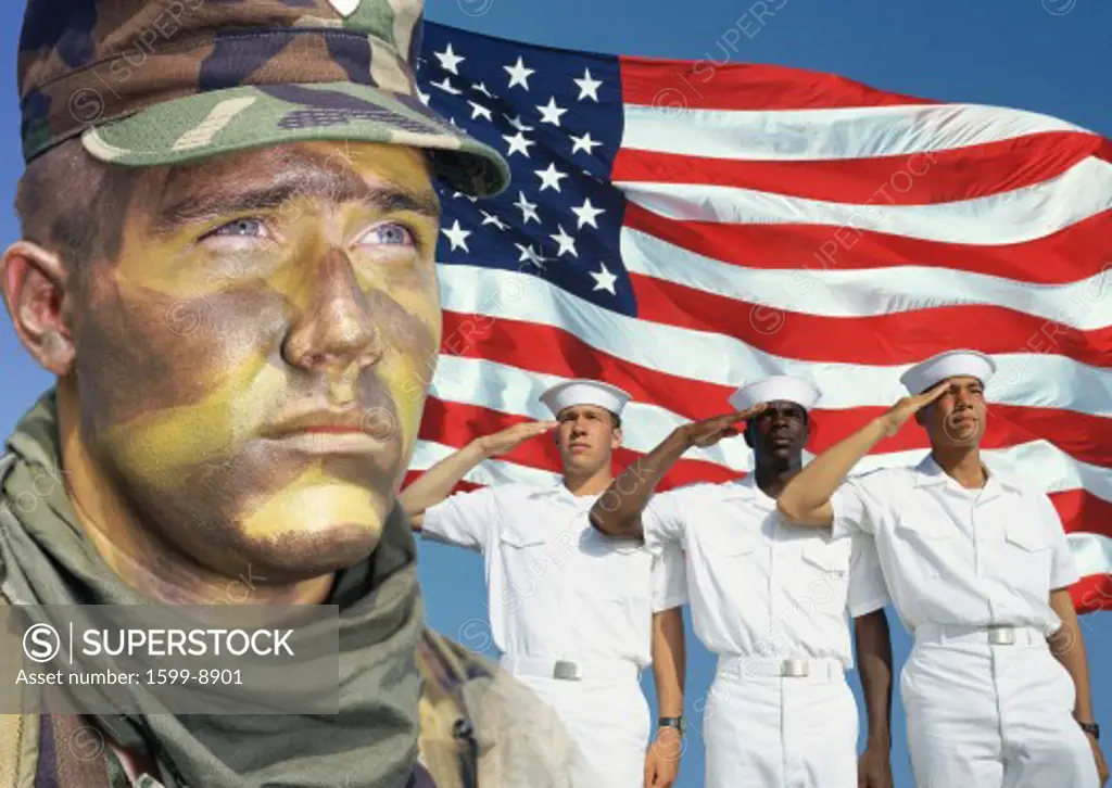 Digital composite: American Soldier, Sailors and American flag