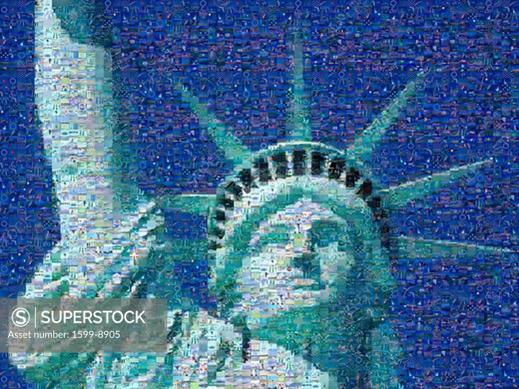 Digital mosaic of small images comprising Statue of Liberty