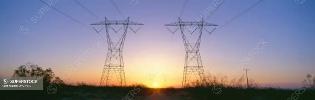 Sunset on electrical transmission towers near Lancaster, California