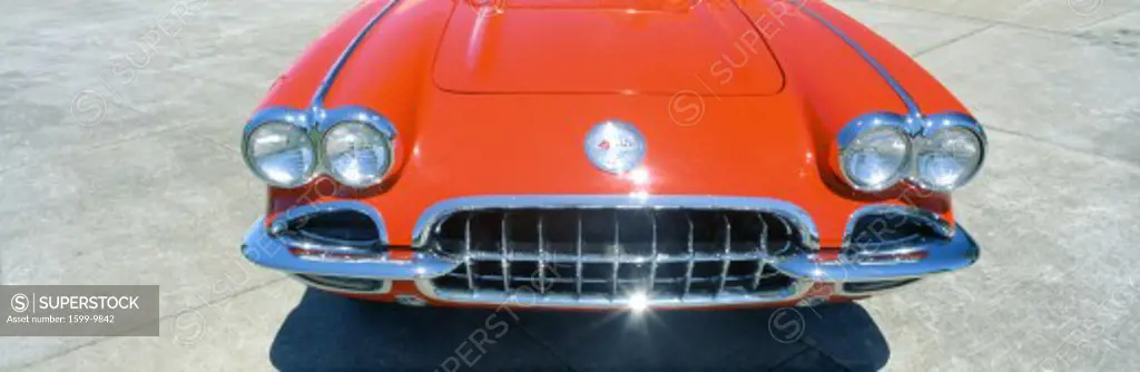 Restored red 1959 Corvette, front close-up, Portland, Oregon