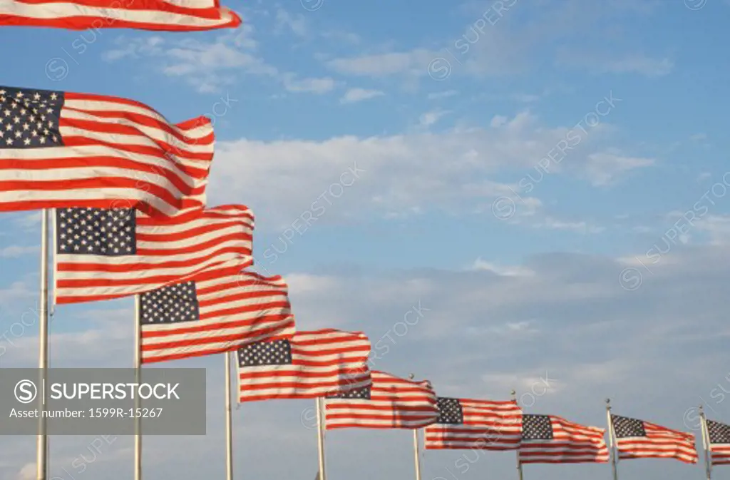 Ten American flags flying at Washington National Monument, Washington, D.C.