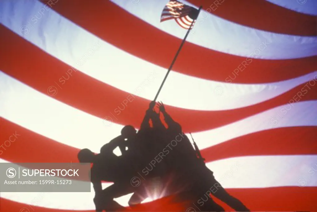 Digital collage of U.S. Marine Corps Memorial, Iwo Jima Statue, Arlington, Virginia/Washington, DC