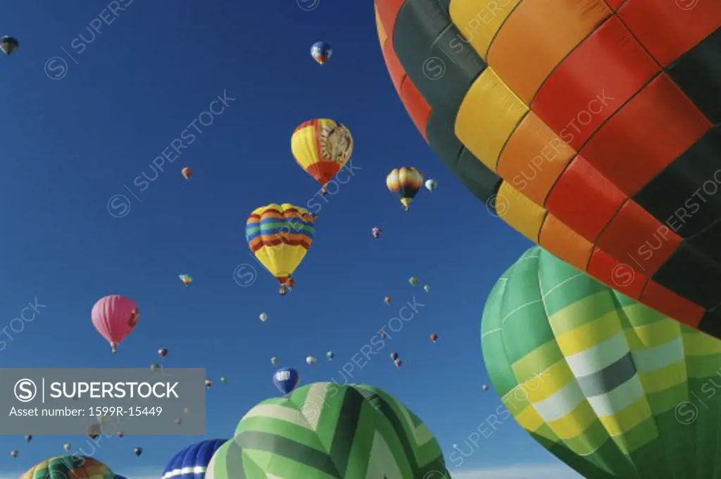 Hot air balloons in air at Albuquerque Int'l Balloon Festival