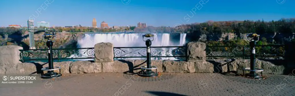 This is the American Falls. There are viewing binoculars on the balcony in front of the falls. It was shot from the Canadian side.
