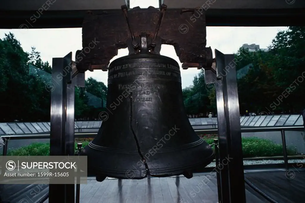 This is the famous Liberty Bell with the crack shown on the left side.