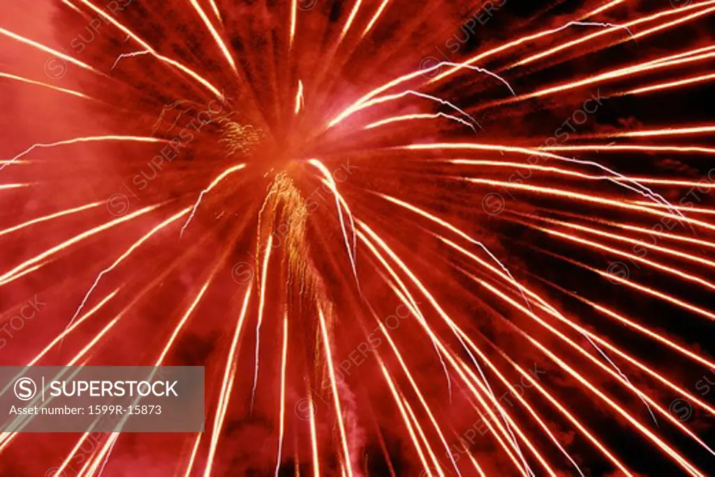 Exploding red fireworks