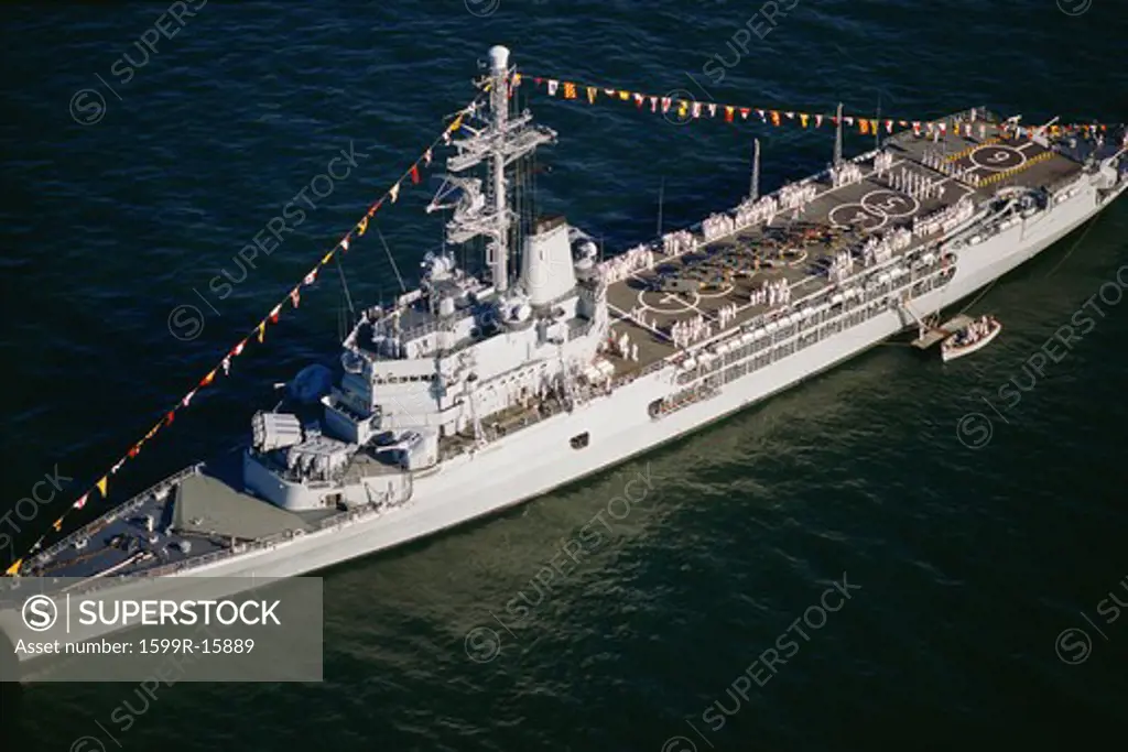 Battleship decorated for celebration