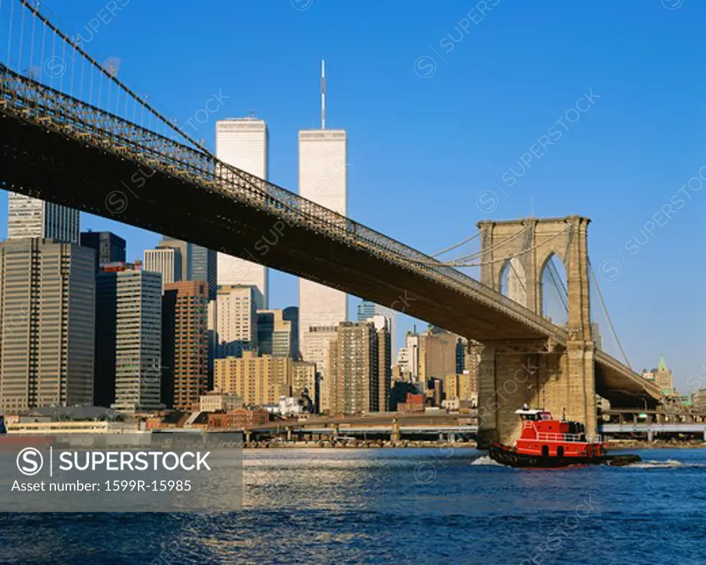 Brooklyn Bridge with Manhattan beyond, NYC