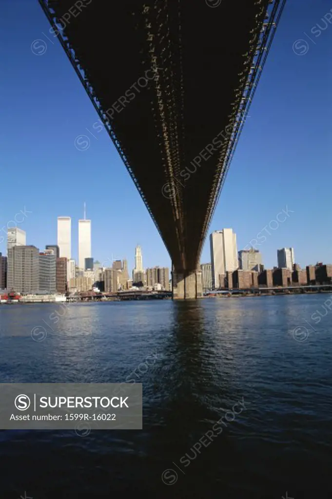View of New York from underneath the Brooklyn Bridge