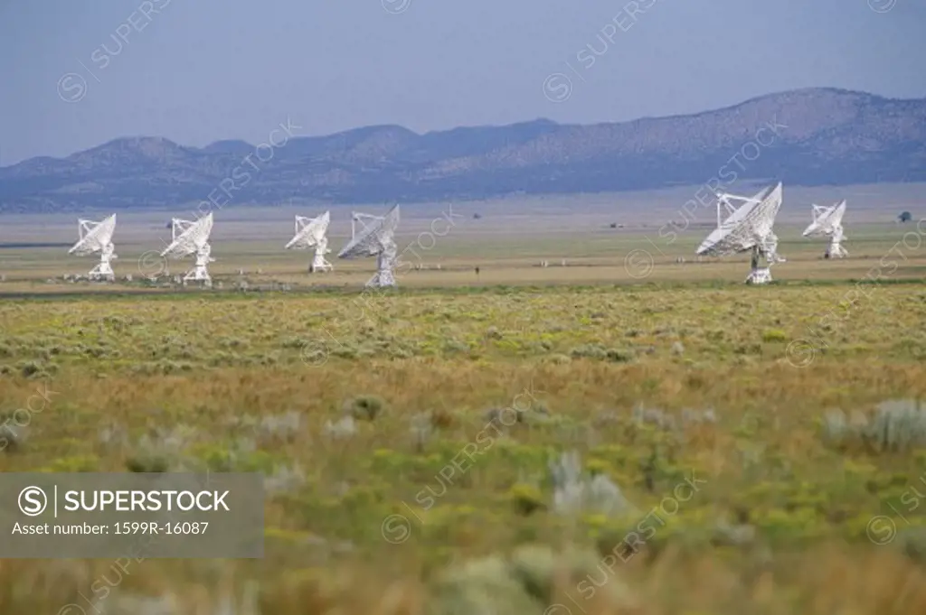VLA Very Large Array radio telescope dishes in field