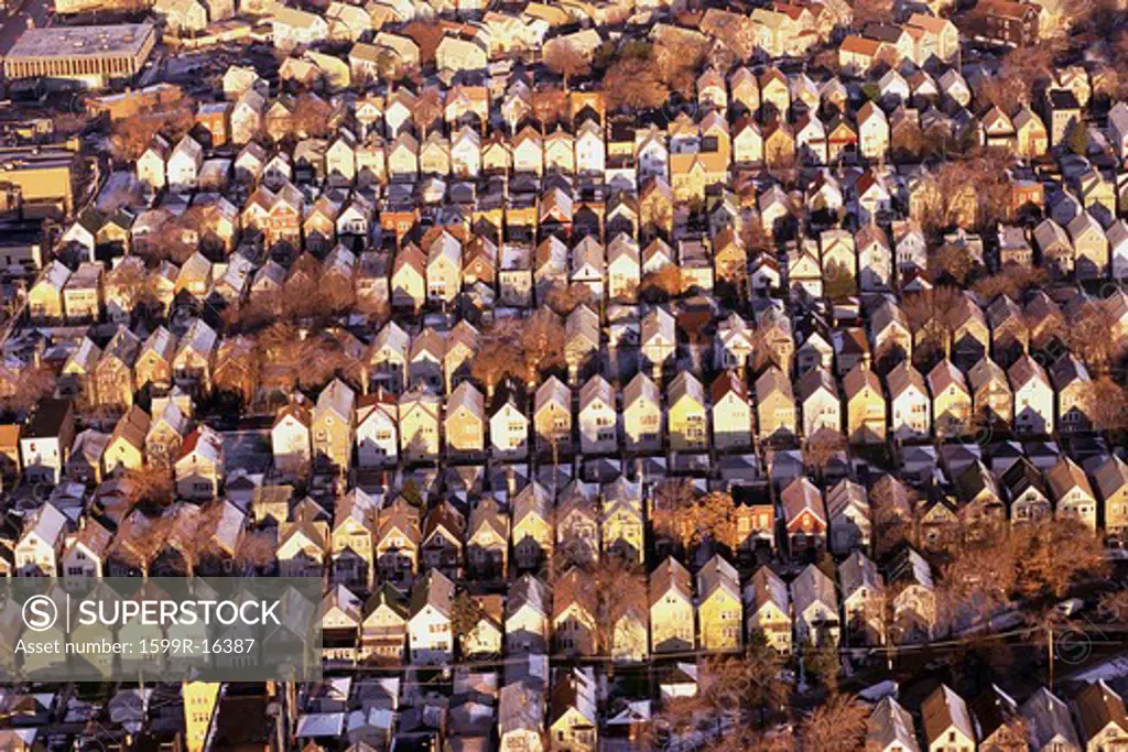 Aerial view of rows of rooftops