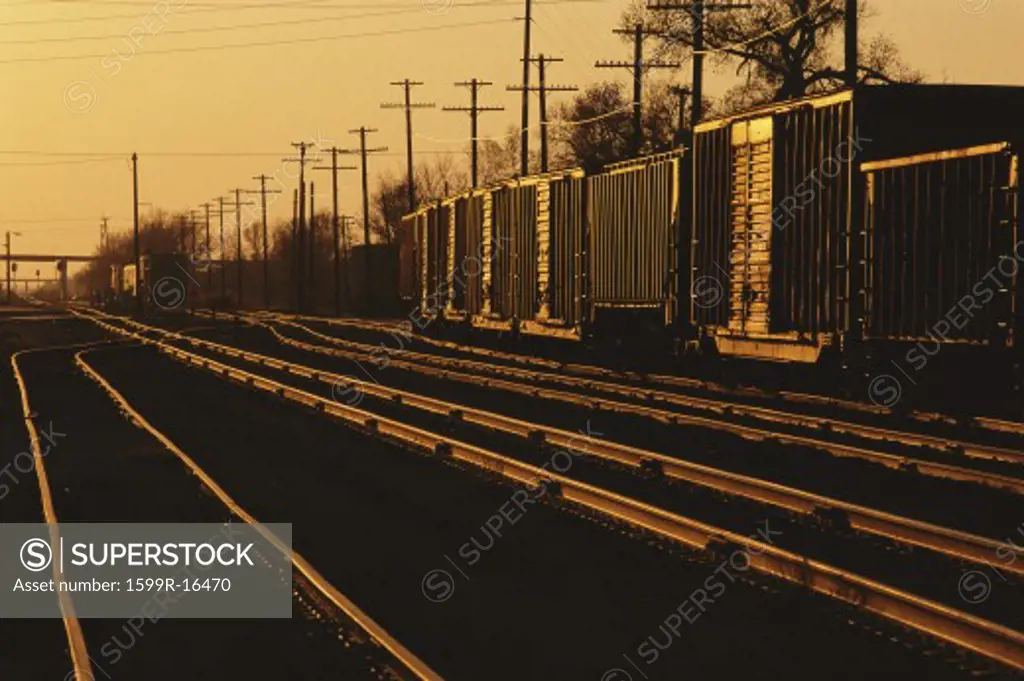 Railroad cars on tracks