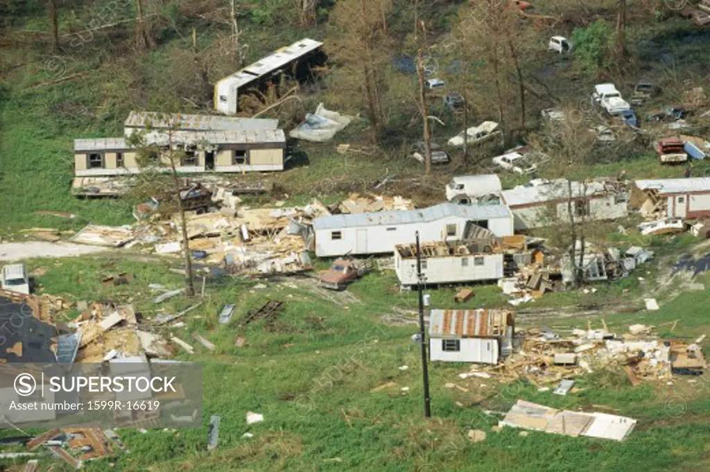 Trailer homes and houses destroyed by tornado